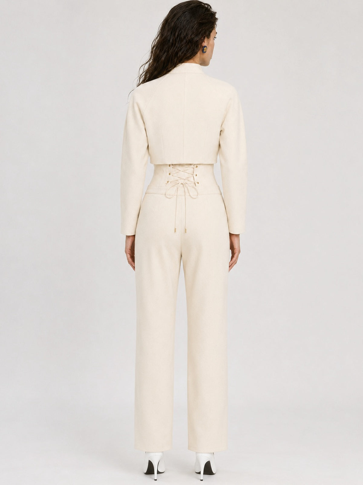 Ivory Pearl Corset Denim Trousers