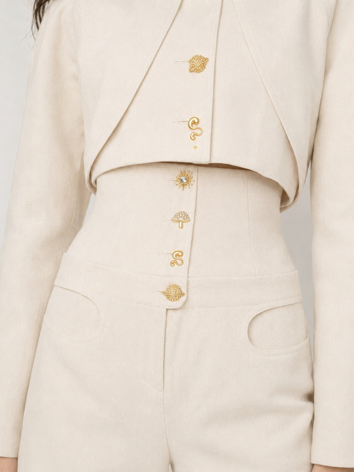 Ivory Pearl Corset Denim Trousers