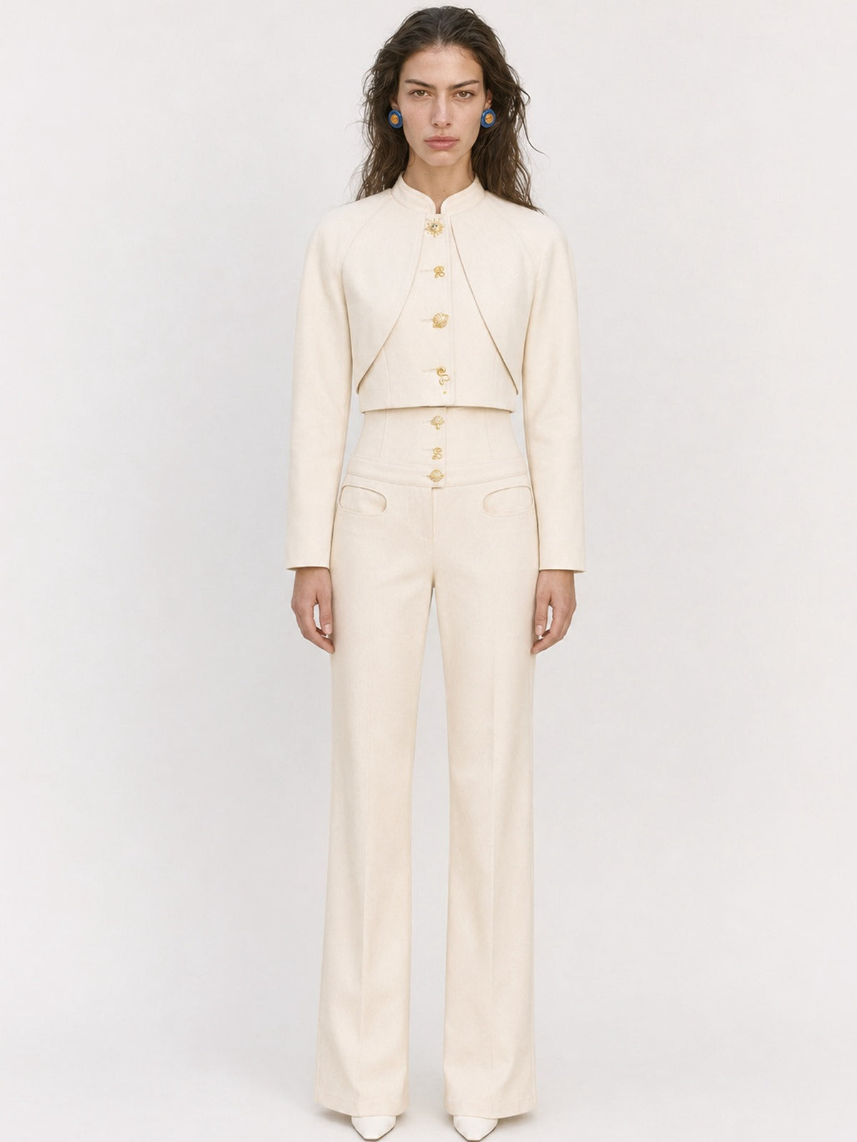 Ivory Pearl Corset Denim Trousers