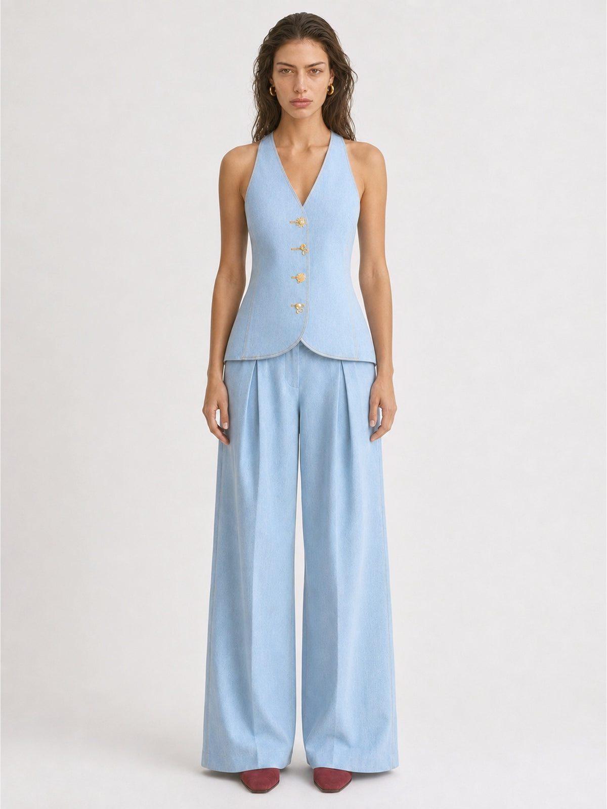 Pleated Denim Trousers