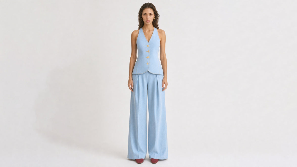 Pleated Denim Trousers