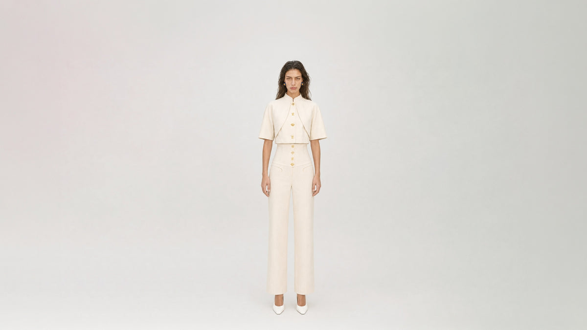Ivory Pearl Corset Denim Trousers