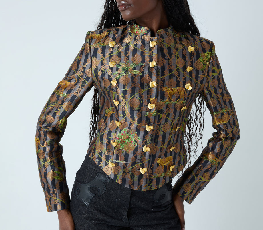 Veste en brocart sable