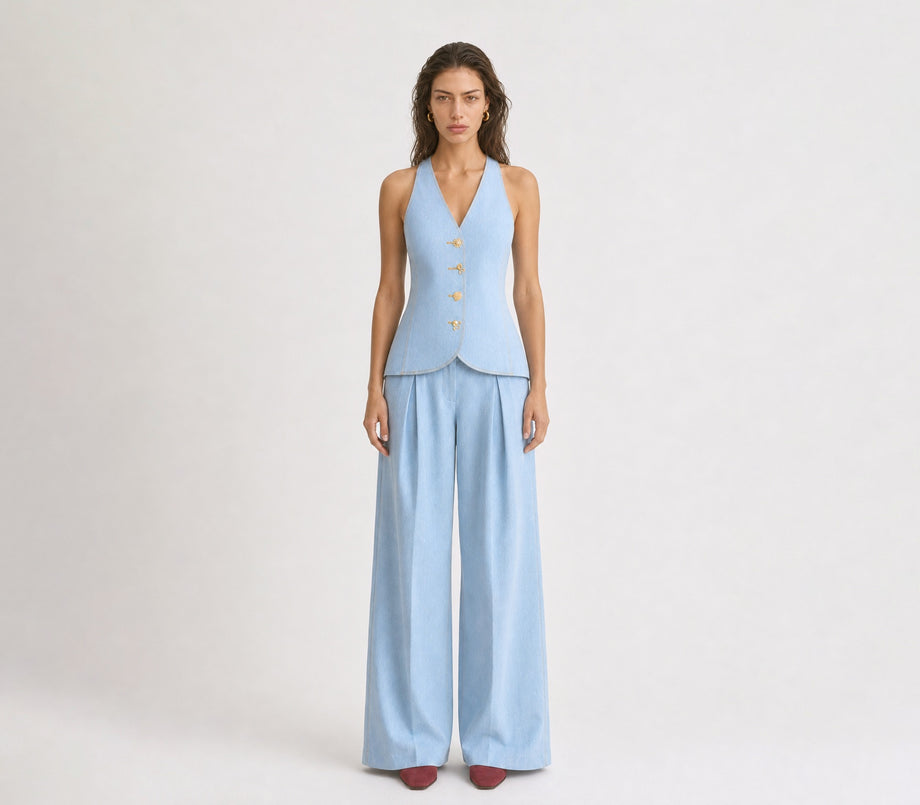 Pleated Denim Trousers