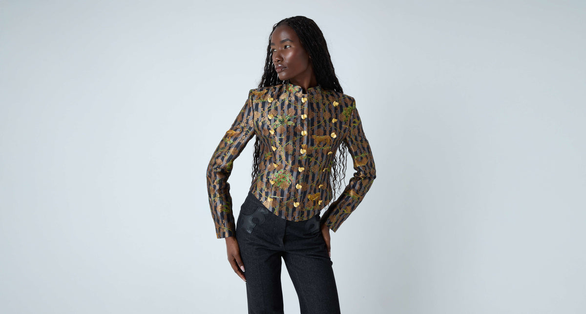 Veste en brocart sable