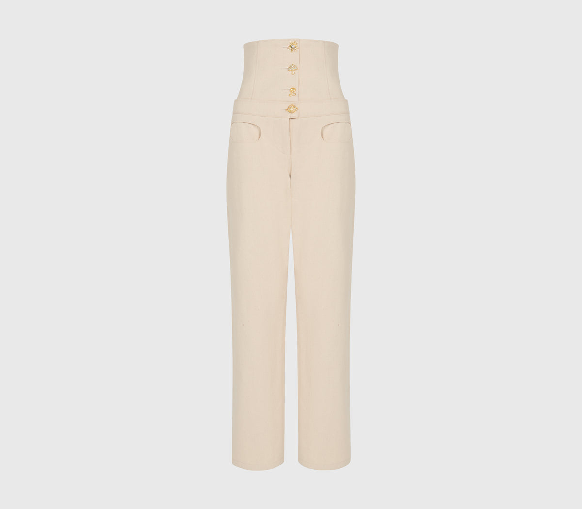 Ivory Pearl Corset Denim Trousers
