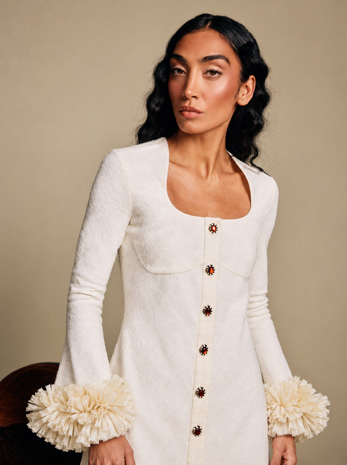 Sanaa Ivory Bouclé Dress