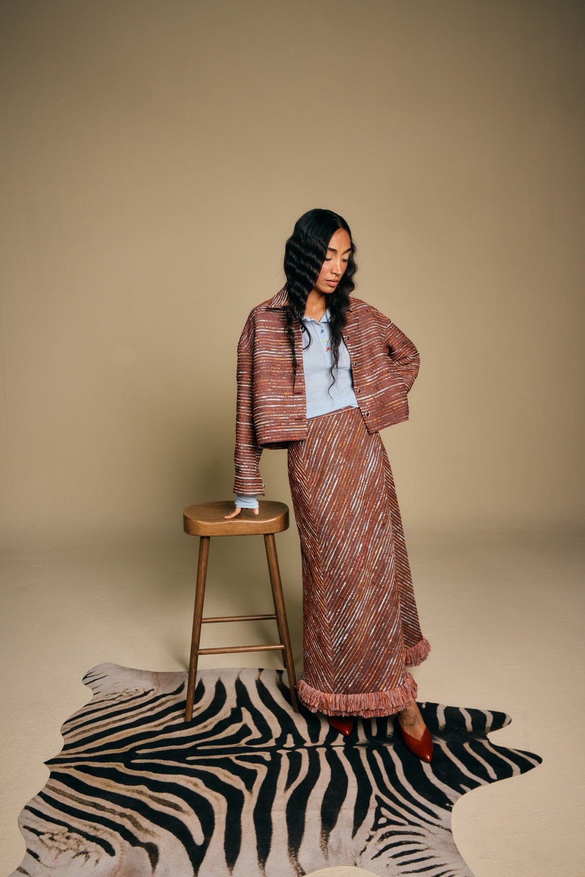 Kaleido Fringe Silk Skirt