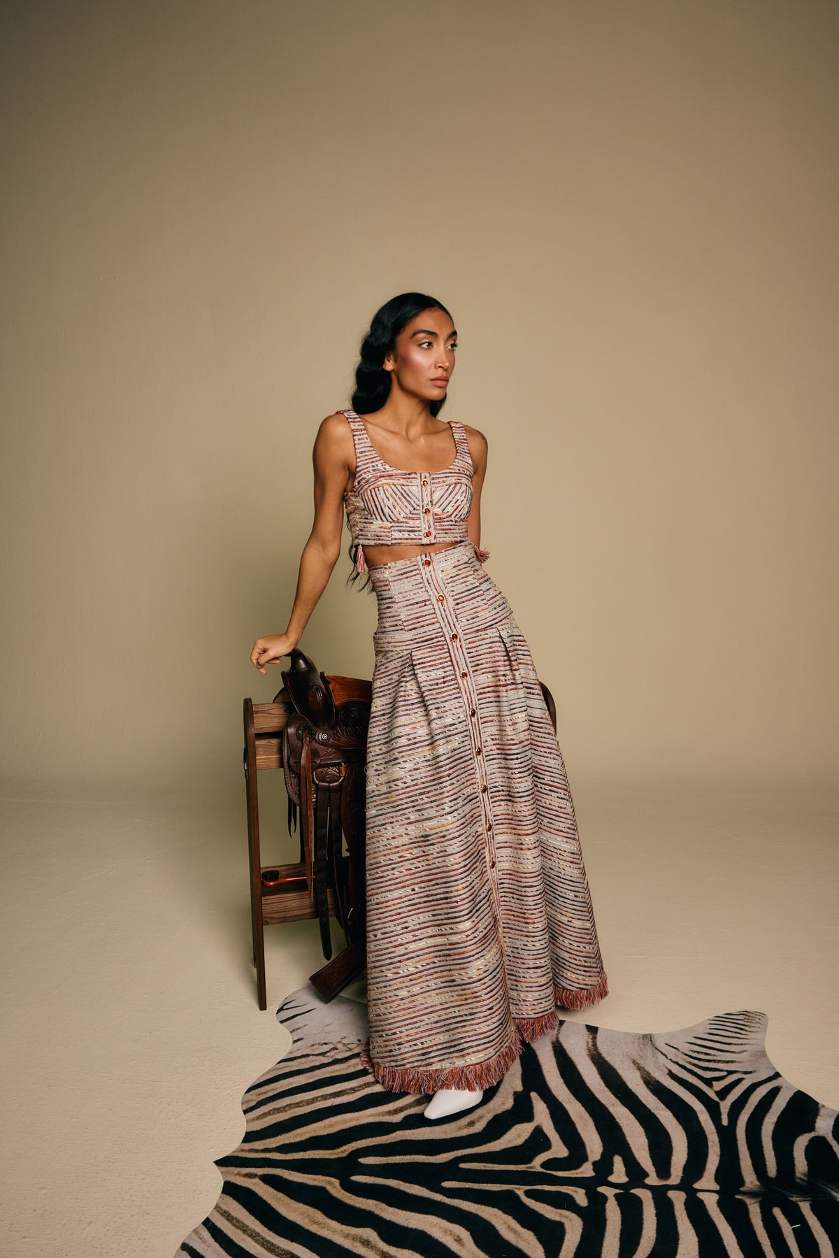 Kora Fringe Silk Skirt