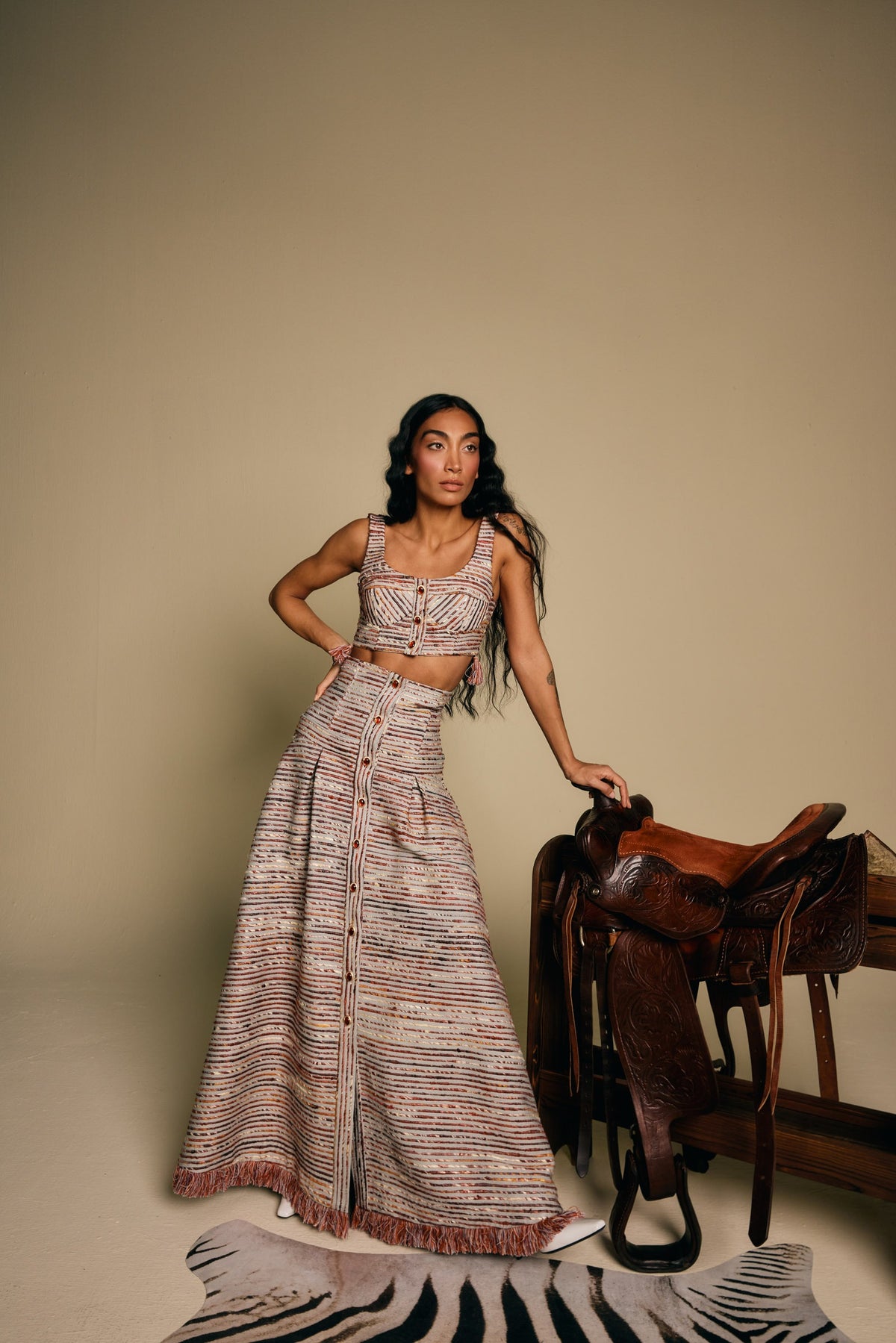 Kora Fringe Silk Skirt