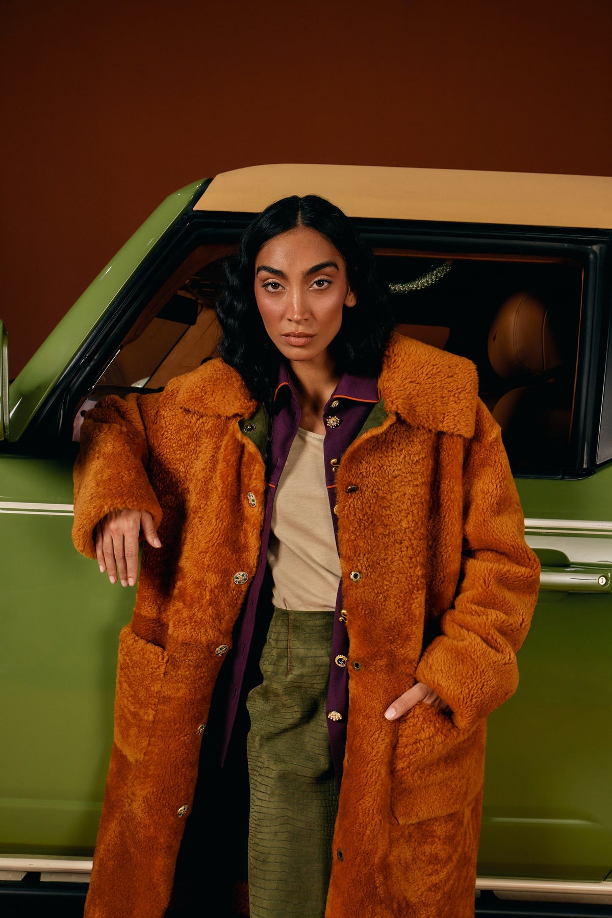 Roasted Pecan Shearling Coat