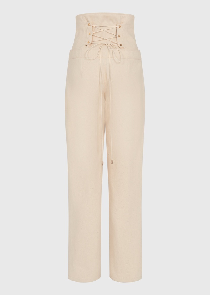 Ivory Pearl Corset Denim Trousers