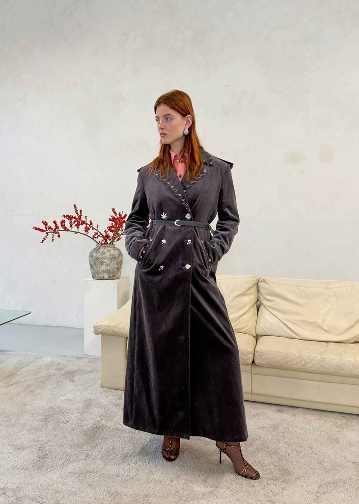 Ash Corduroy Trench Coat