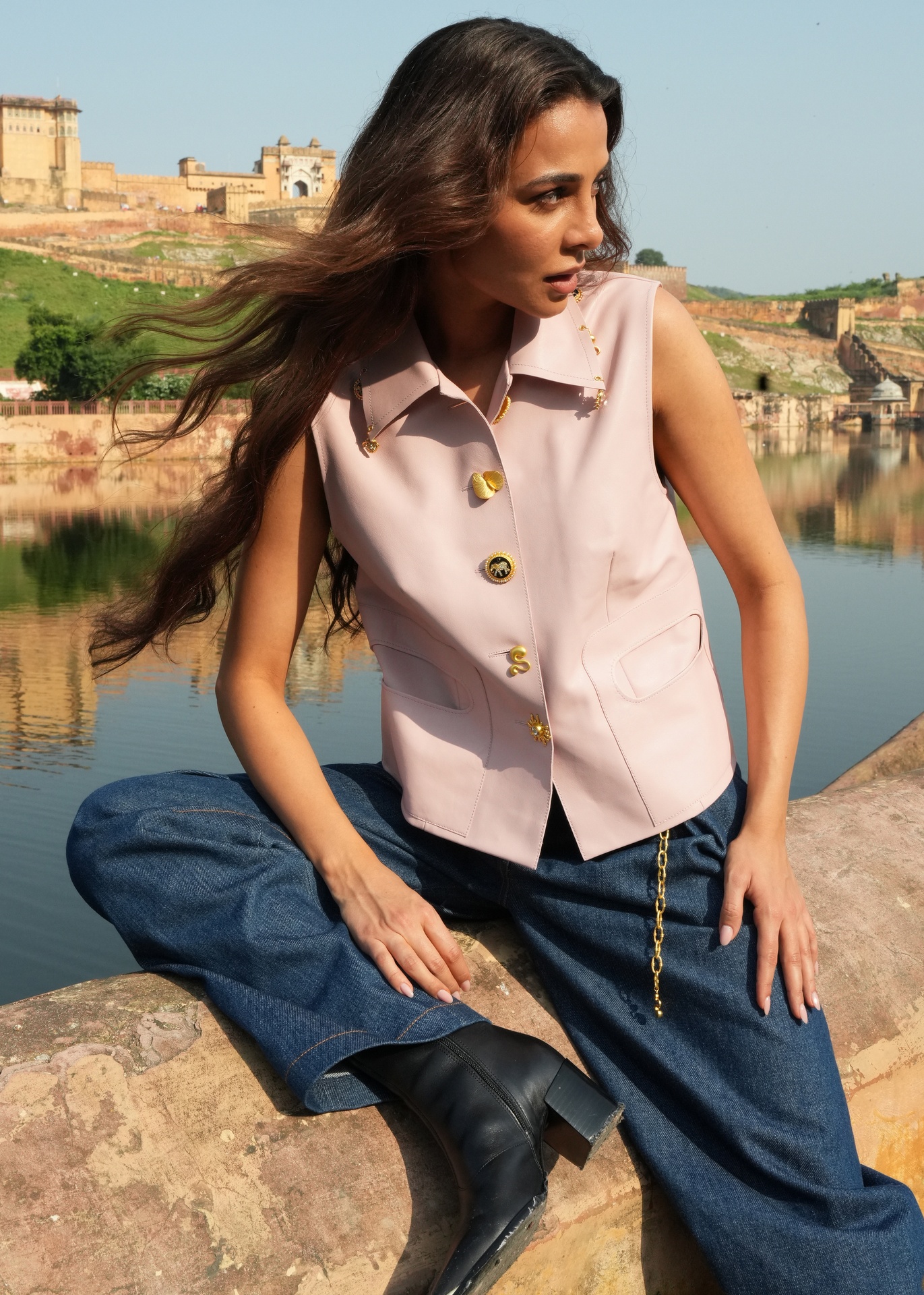 Rose Haze Leather Vest