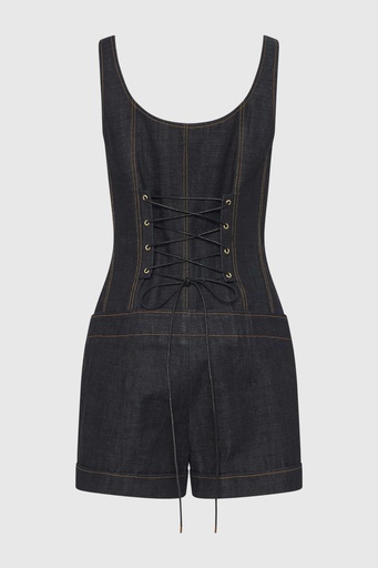 Cinch Corseted Denim Playsuit
