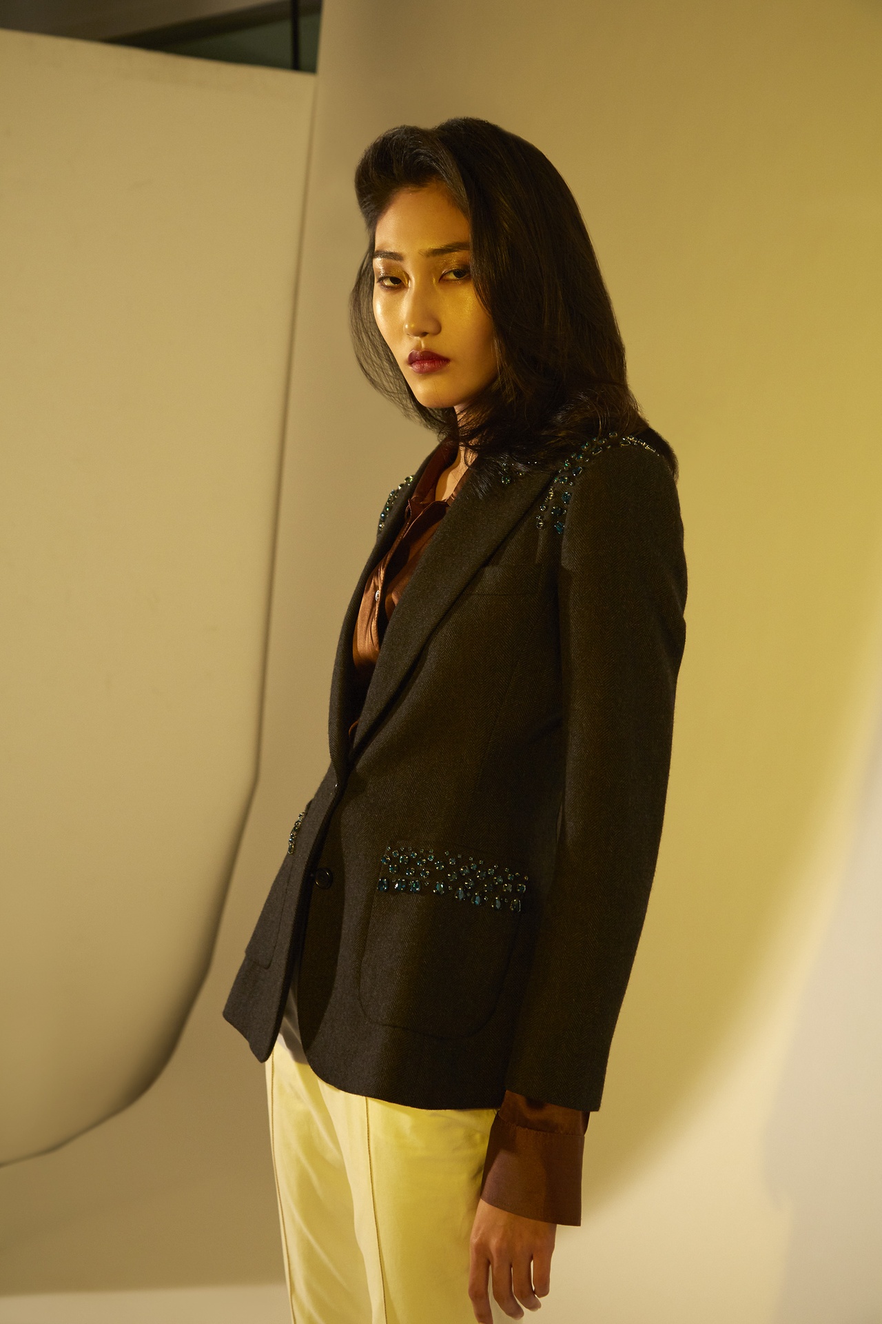 Grey Blazer with Crystal Embellishment 