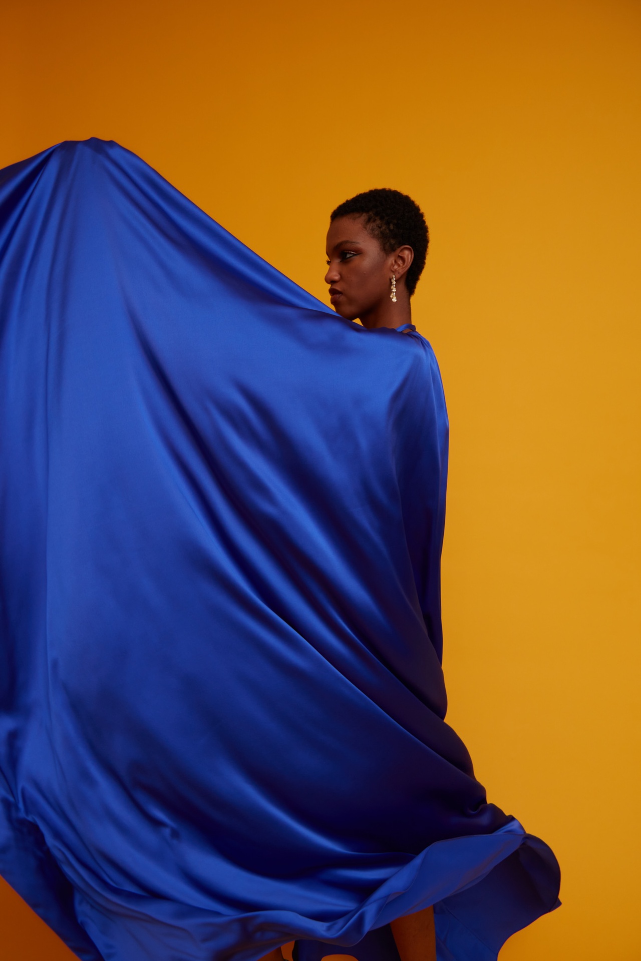 Electric blue silk satin dress with star shaped neckline Size UK8