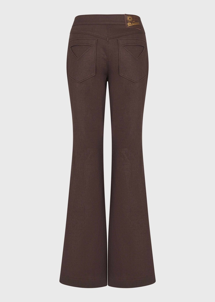 Lace-Up Luna Brown Denim Flared Trousers