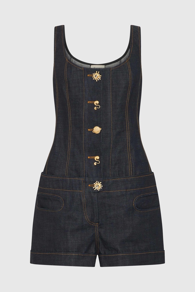 Cinch Corset Denim Playsuit
