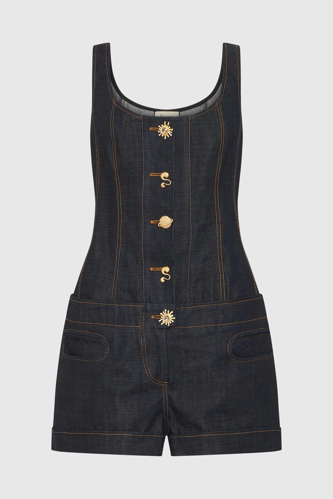 Cinch Corseted Denim Playsuit
