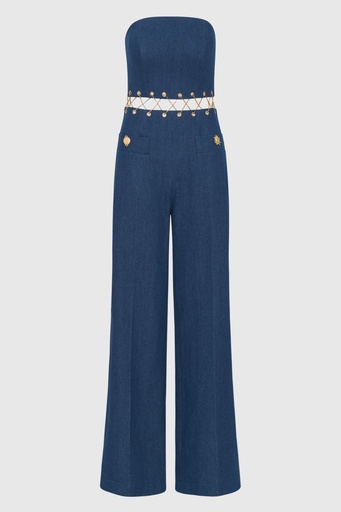 Crystal Chain Denim Jumpsuit (UK16)