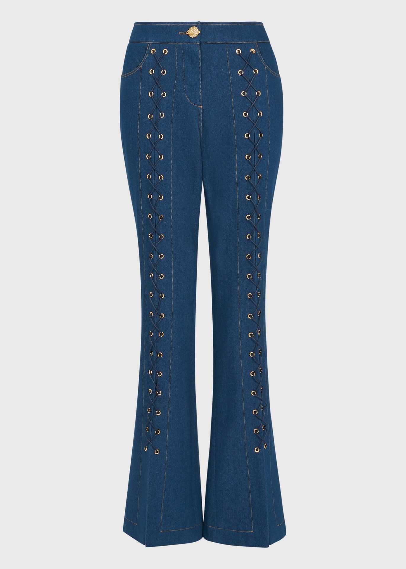 Lace-Up Blue Flared Denim Trousers