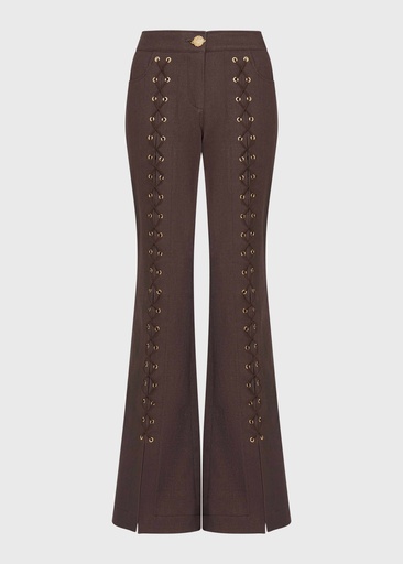 Lace-Up Brown Denim Flared Trousers (UK16)