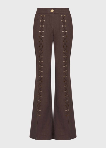 Lace-Up Brown Denim Flared Trousers (UK16)