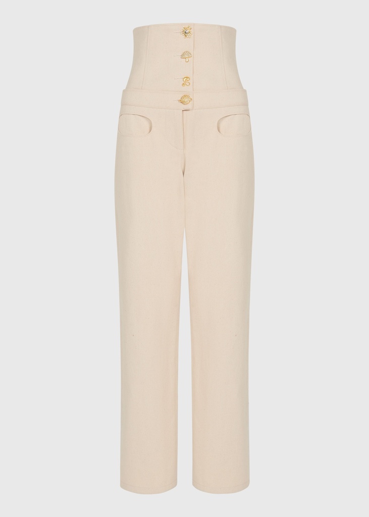 Ivory Pearl Corset Denim Trousers