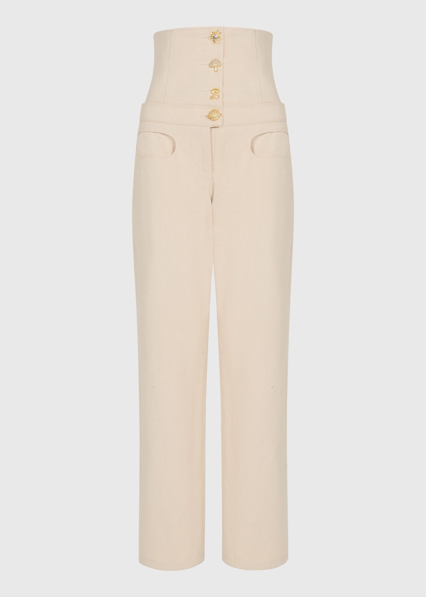 Ivory Pearl Corset Denim Trousers