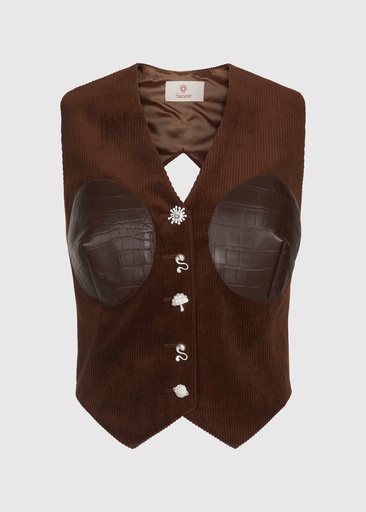 Chocolate Cord Backless Vest (UK16)