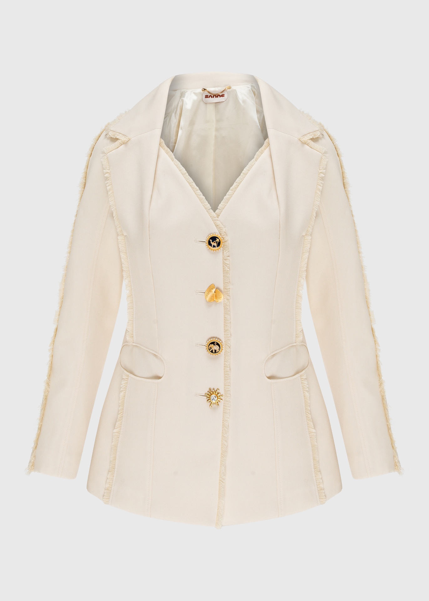 [JKT-SA25-18-WOL-IVR] Chandni Ivory Fringe Jacket (UK18)