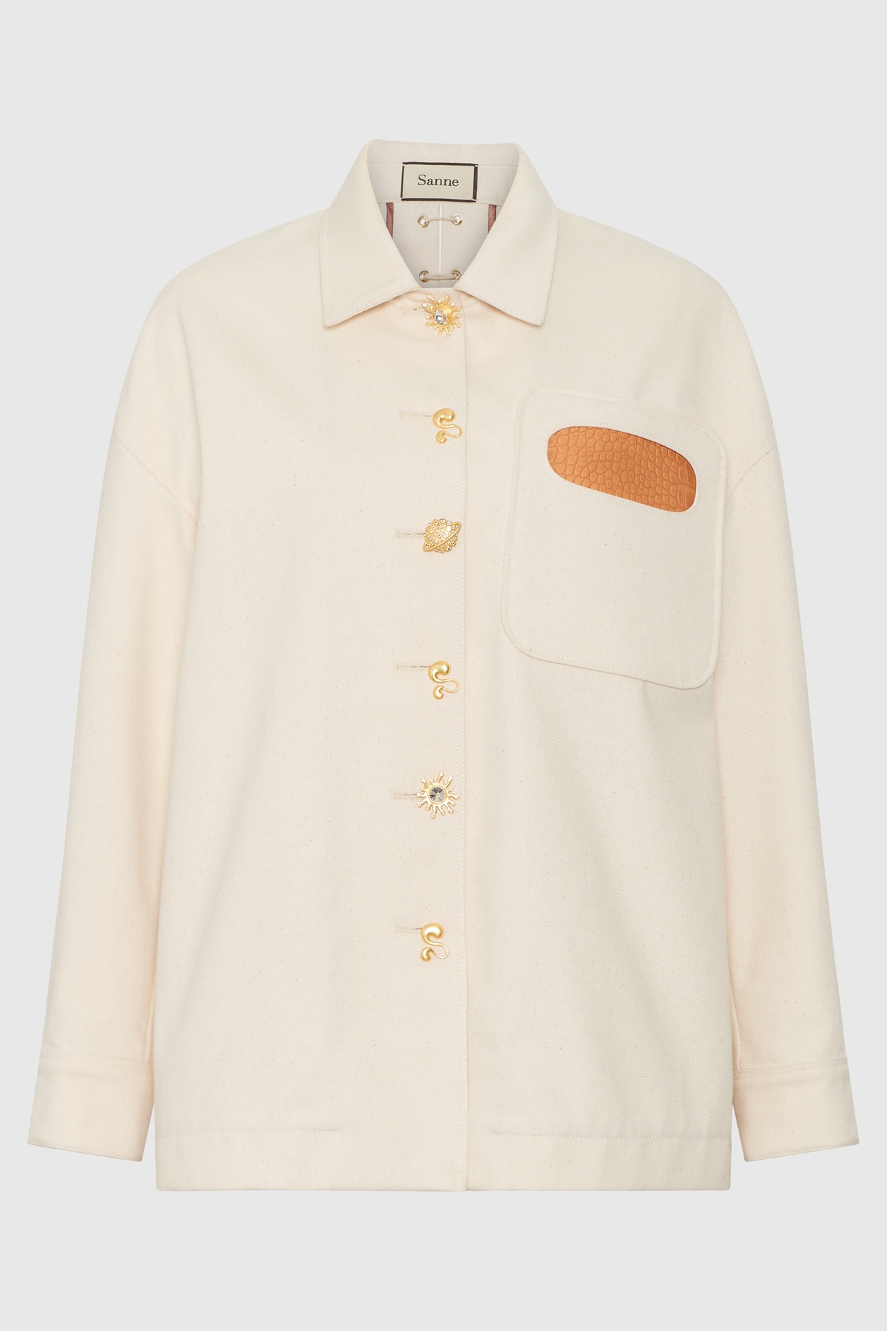 [JKT-AS126-08-DEN-CRM] Lace-Up luna Cream Denim Jacket Size UK8