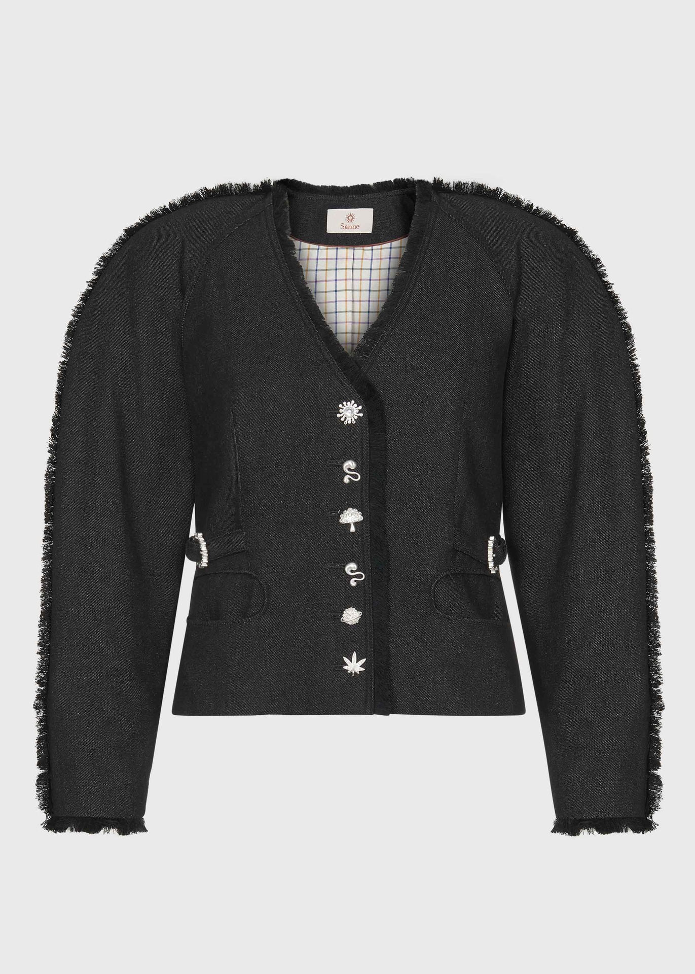 [JKT-SS125-08-DEN-BLK] Midnight Trails Fringe Jacket Size UK8