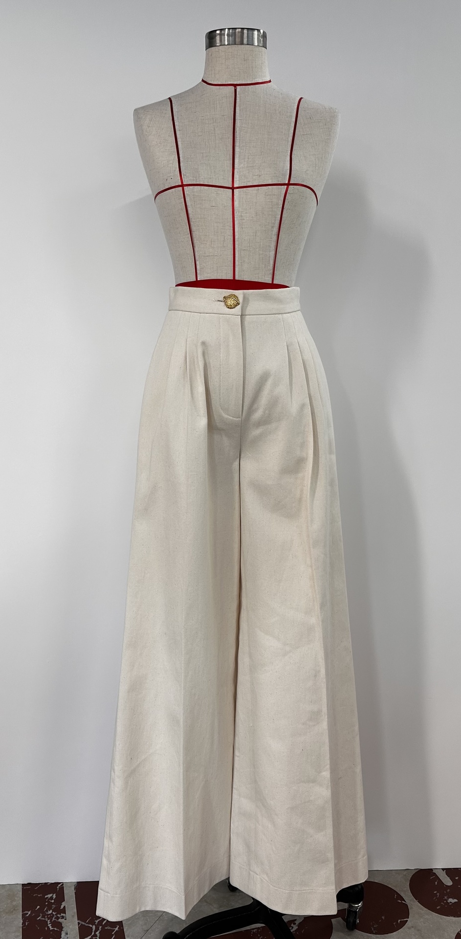 Linen Pleated Denim Trousers Size UK8