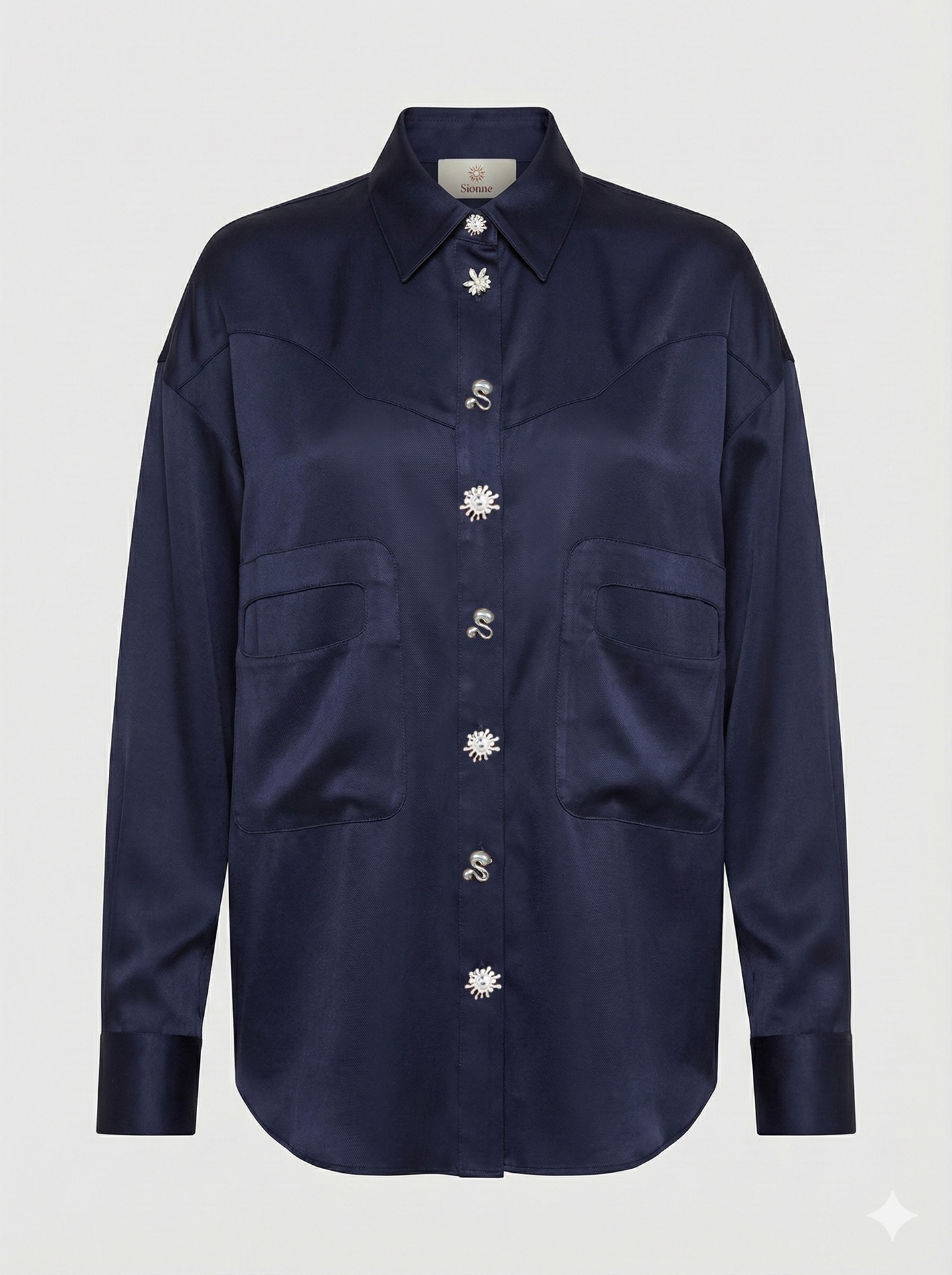 Navy Blue Silk Twill Shirt Size UK8