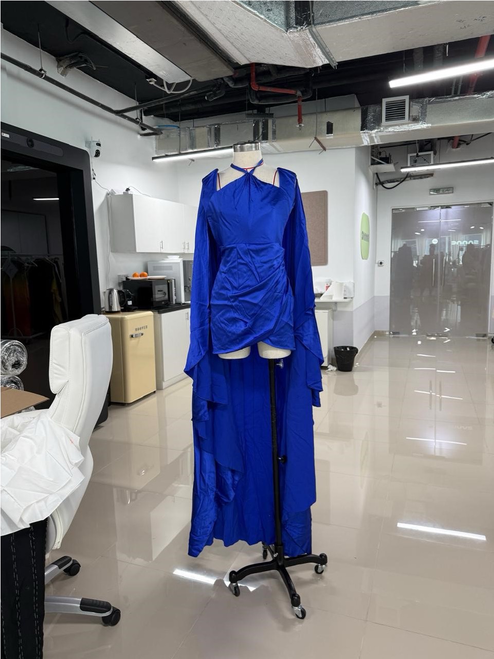 Electric blue silk satin dress with star shaped neckline Size UK8