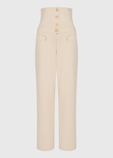 [SANNE170] Ivory Pearl Corset Denim Trousers